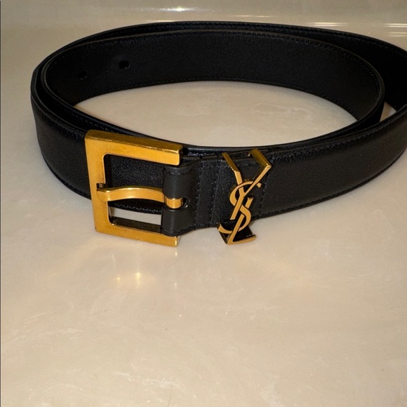 YSL - Saint Laurent Paris Women’s Logo Belt Black Size 85 Gold Hardware. EUC - Picture 3 of 16